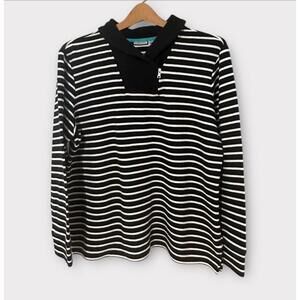 Croft&Barrow Womens Pullover Sweater Black and White Striped Long Sleeve Size XL